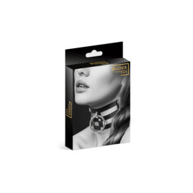 Collier en cuir noir SM triple lanière avec anneau métal argenté 
